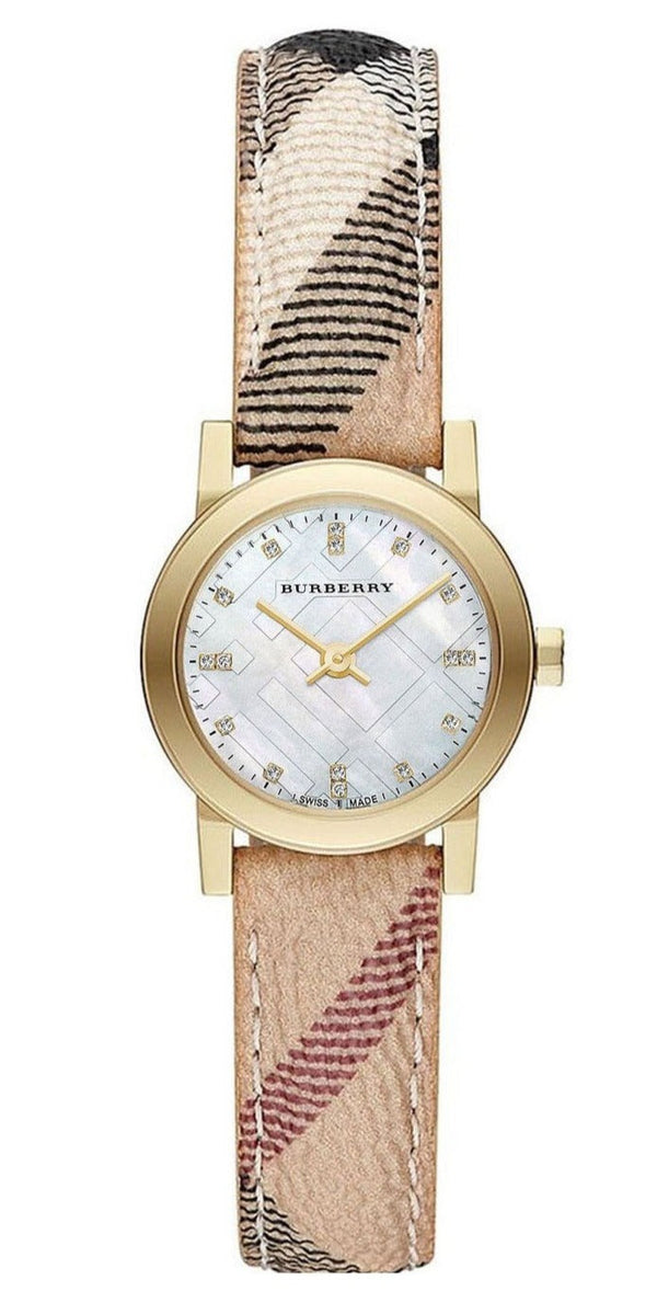 Shop Burberry The City Diamonds Mother of Pearl Dial Brown Leather Strap Watch for Women - BU9226 in USA