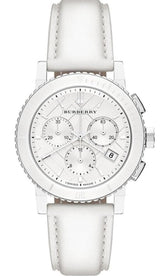 Shop Burberry City Chronograph White Dial White Leather Strap Watch For Women - BU9701 in USA