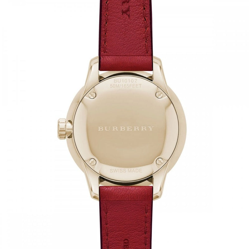 Shop Burberry The Classic Gold Dial Red Leather Strap Watch for Women - BU10102 in USA