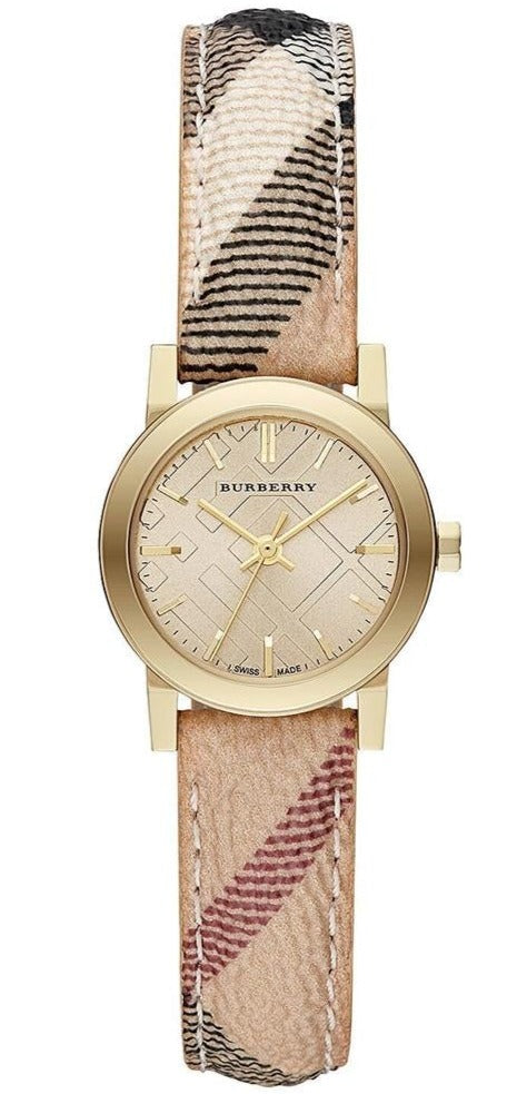 Shop Burberry The City Gold Dial Haymarket Brown Leather Strap Watch for Women - BU9219 in USA