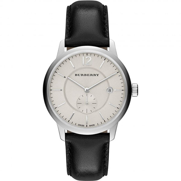 Shop Burberry The Classic Horseferry Beige Dial Black Leather Strap Watch for Men - BU10000 in USA