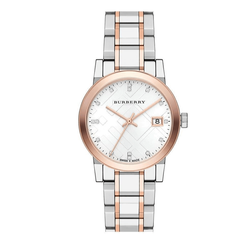 Burberry The City Diamonds White Dial Two Tone Steel Strap Watch for Women - BU9127 Buy Now By Burberry