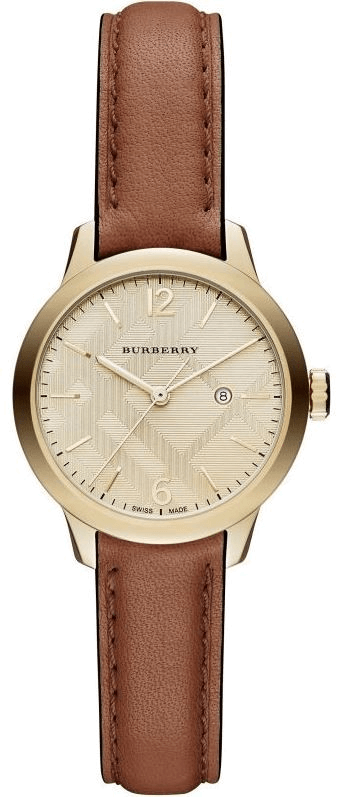 Shop Burberry The Classic Champagne Gold Dial Brown Leather Strap Watch for Women - BU10101 in USA
