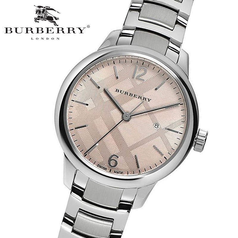 Shop Burberry The Classic Pink Dial Silver Steel Strap Watch for Women - BU10111 in USA