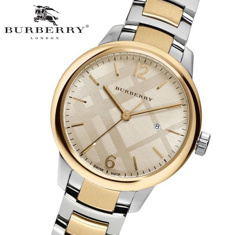 Shop Burberry The Classic Champagne Gold Dial Two Tone Steel Strap Watch for Women - BU10118 in USA
