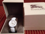 Shop Burberry City Chronograph White Dial White Leather Strap Watch For Women - BU9701 in USA