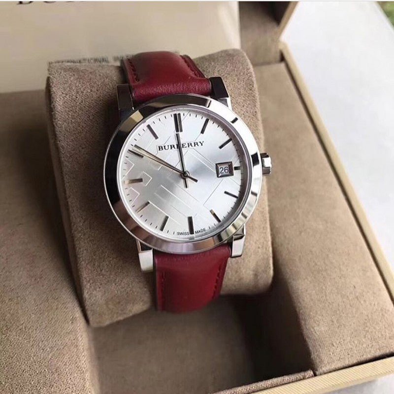 Burberry The City Silver Dial Red Leather Strap Watch for Women - BU9129 Buy Now By Burberry