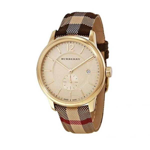 Shop Burberry The Classic Round Gold Dial Brown Leather Strap Unisex Watch - BU10001 in USA