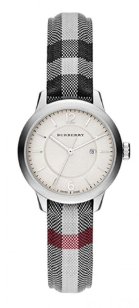 Shop Burberry Classic Stone Silver Dial Horseberry Black Leather Strap Watch for Women - BU10103 in USA