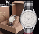 Shop Burberry The Classic Horseferry Silver Dial Black Leather Strap Watch for Men - BU10002 in USA