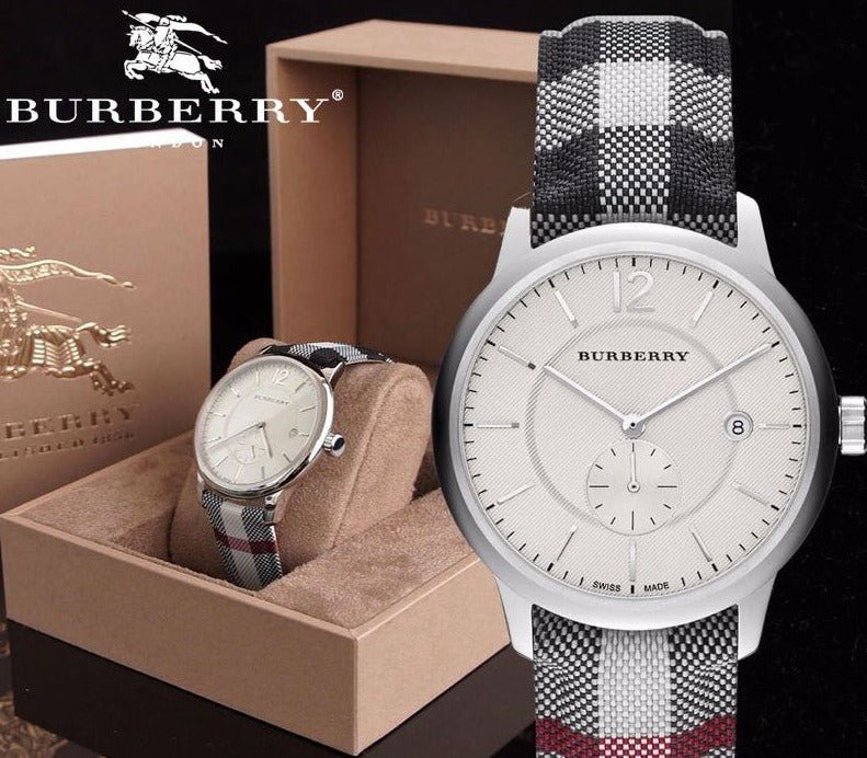 Shop Burberry The Classic Horseferry Silver Dial Black Leather Strap Watch for Men - BU10002 in USA