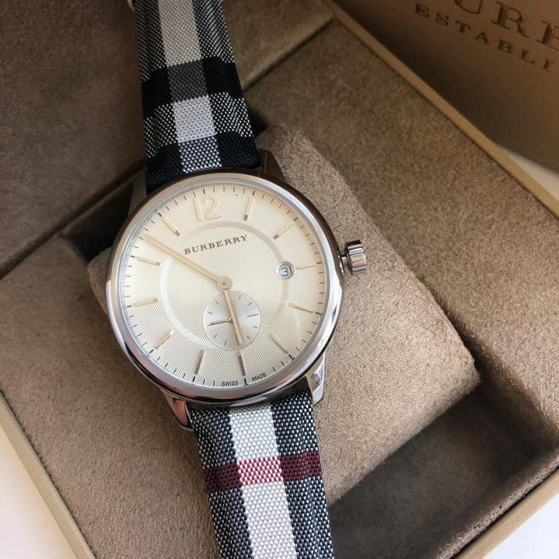 Shop Burberry The Classic Horseferry Silver Dial Black Leather Strap Watch for Men - BU10002 in USA