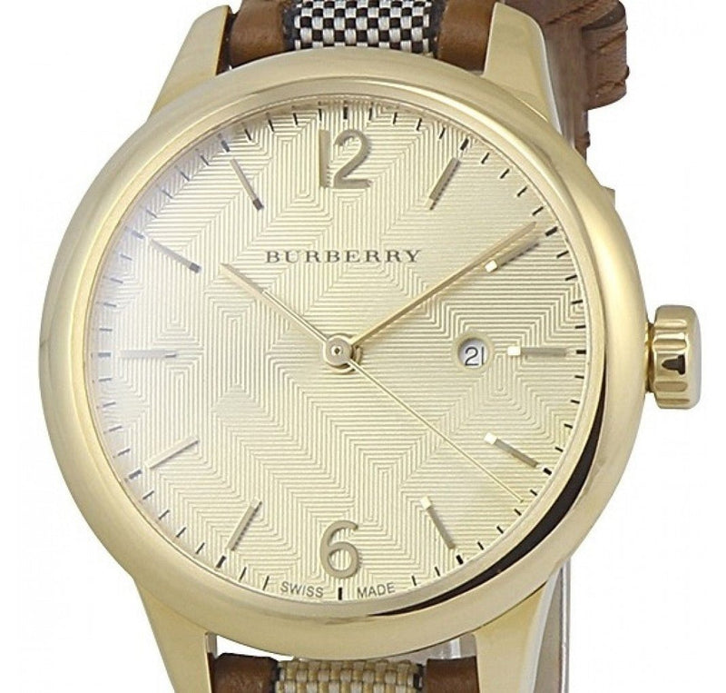 Shop Burberry The Classic Gold Dial Brown Leather Strap Watch for Women - BU10114 in USA