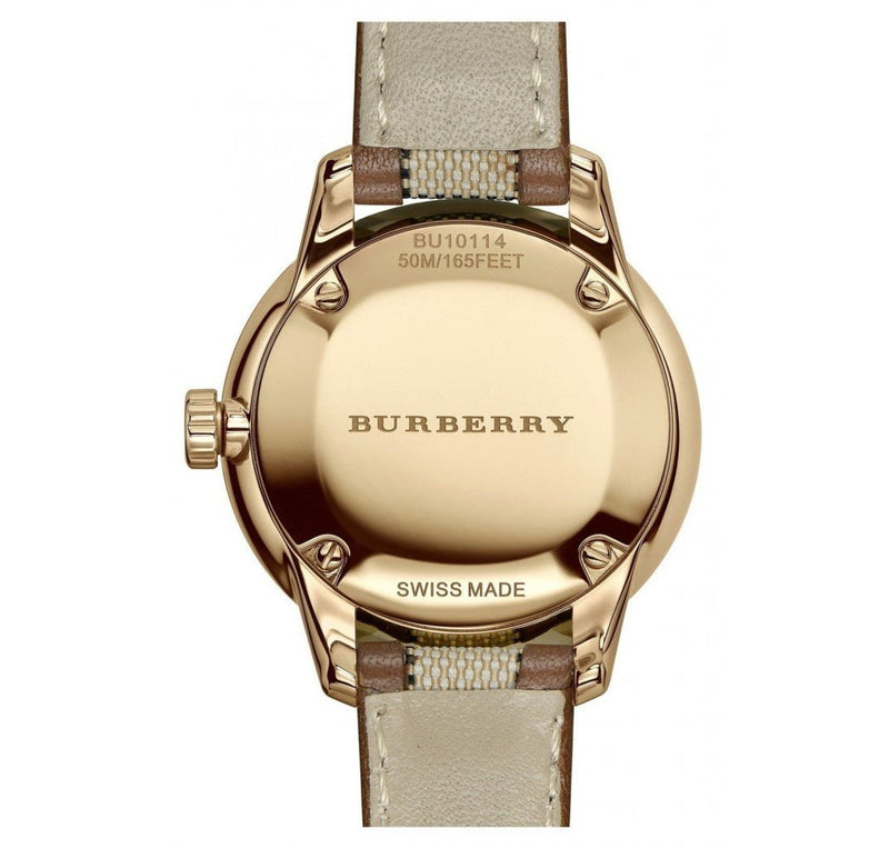 Shop Burberry The Classic Gold Dial Brown Leather Strap Watch for Women - BU10114 in USA
