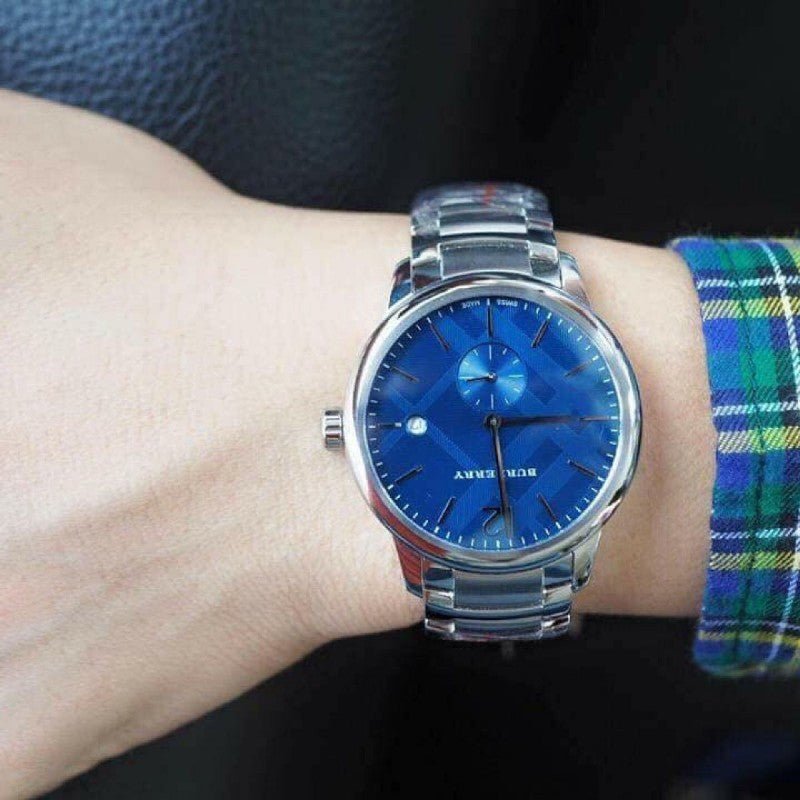 Shop Burberry The Classic Blue Dial Silver Steel Strap Watch for Men - BU10007 in USA