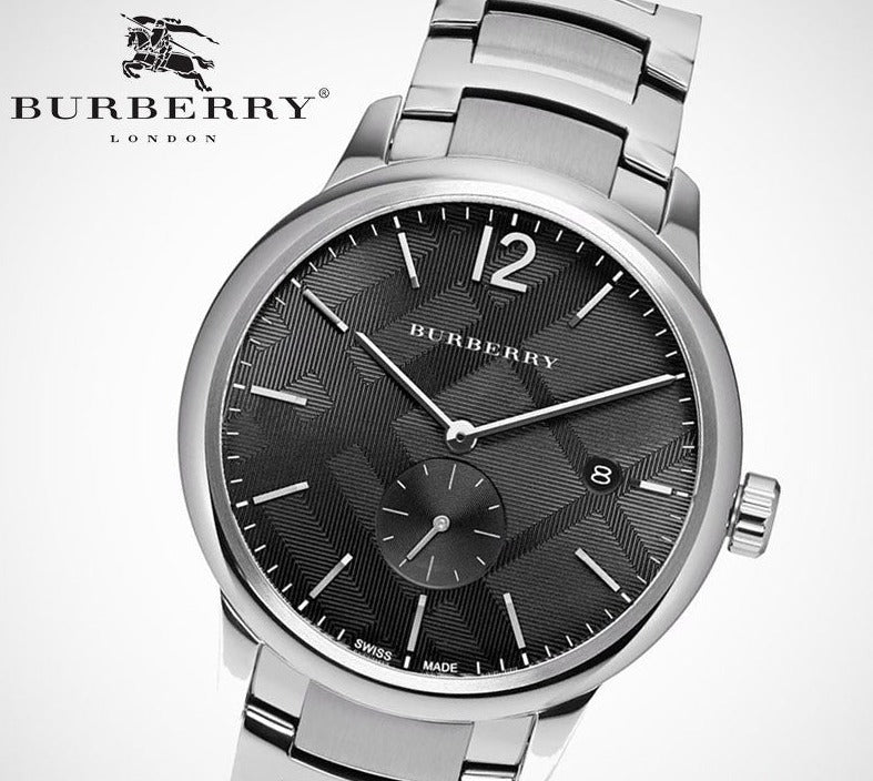 Shop Burberry The Classic Round Black Dial Silver Steel Strap Watch for Men - BU10005 in USA