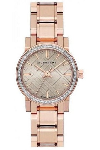 Shop Burberry The City Diamonds Rose Dial Rose Gold Steel Strap Watch for Women - BU9225 in USA