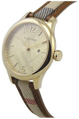Shop Burberry The Classic Gold Dial Brown Leather Strap Watch for Women - BU10114 in USA