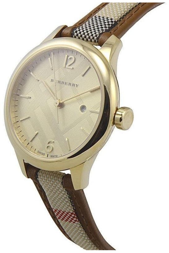Shop Burberry The Classic Gold Dial Brown Leather Strap Watch for Women - BU10114 in USA