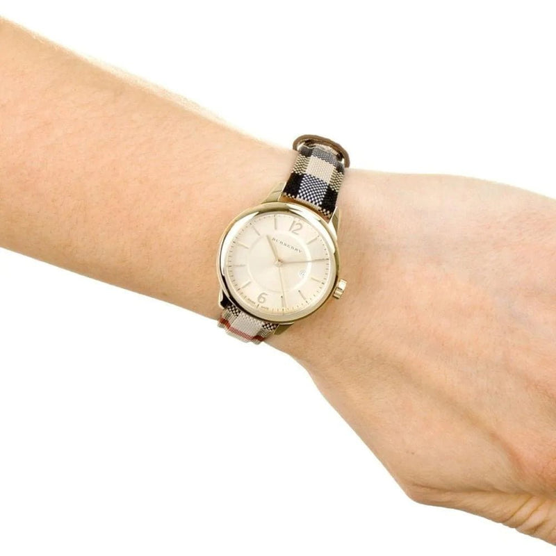 Shop Burberry Classic Champagne Gold Dial Horseferry Leather Strap Watch for Women - BU10104 in USA