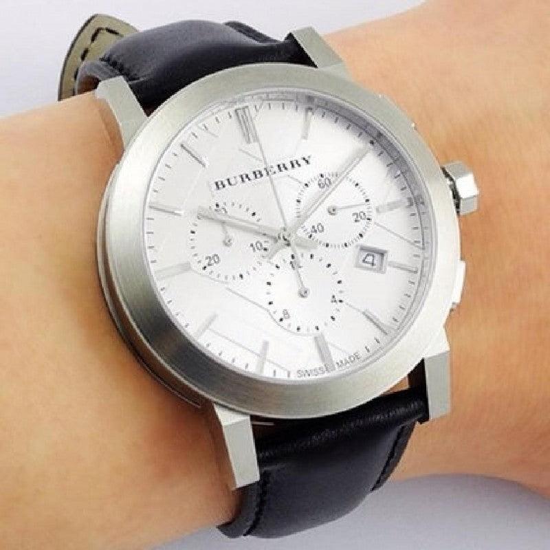 Burberry The City Chronograph White Dial Black Leather Strap Watch for Men - BU9355 Buy Now By Burberry