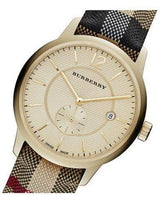 Shop Burberry The Classic Round Gold Dial Brown Leather Strap Unisex Watch - BU10001 in USA