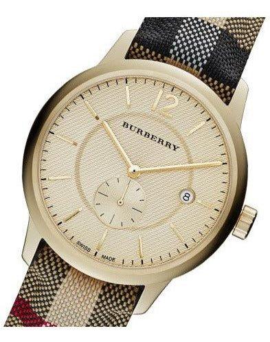 Shop Burberry The Classic Round Gold Dial Brown Leather Strap Unisex Watch - BU10001 in USA