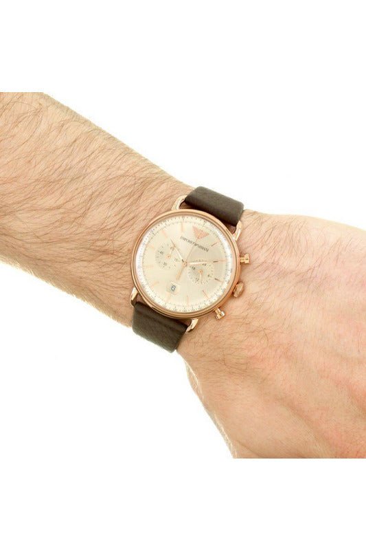 Emporio Armani Aviator Grey Dial Brown Leather Strap Watch For Men - AR11106 Buy Now By Emporio Armani