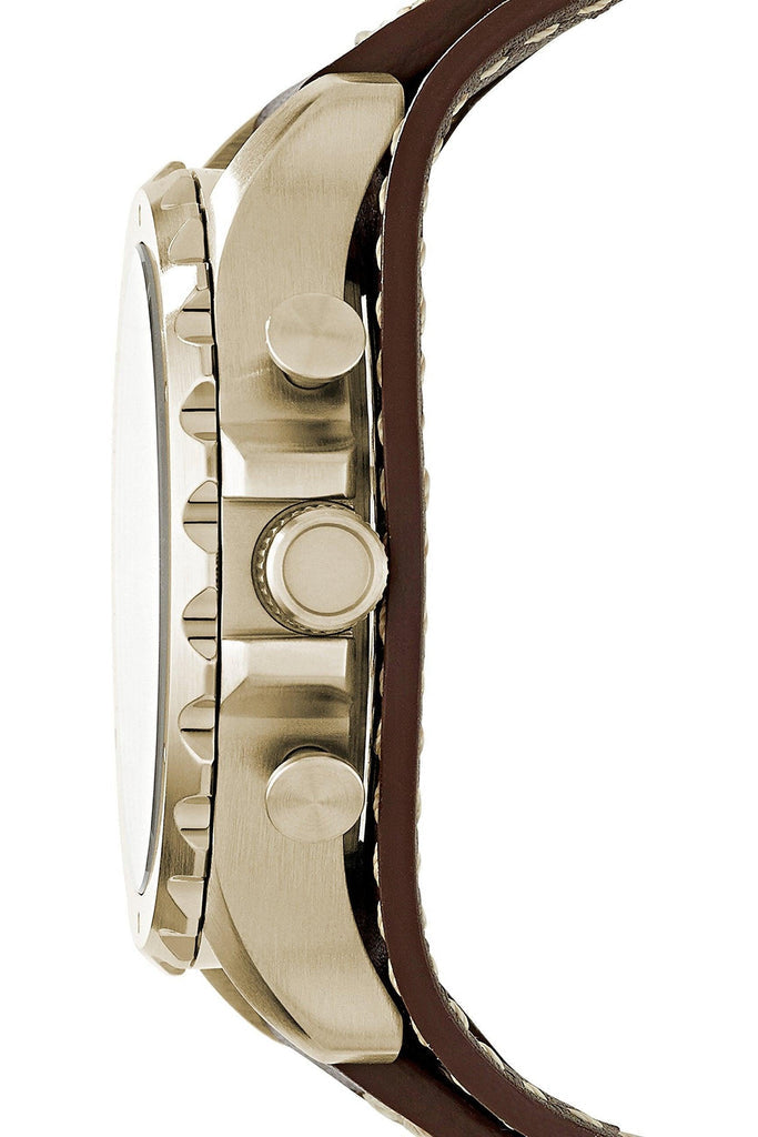 Fossil Nate Chronograph Gold Dial Brown Leather Strap Watch for Men - JR1495 Buy Now By Fossil