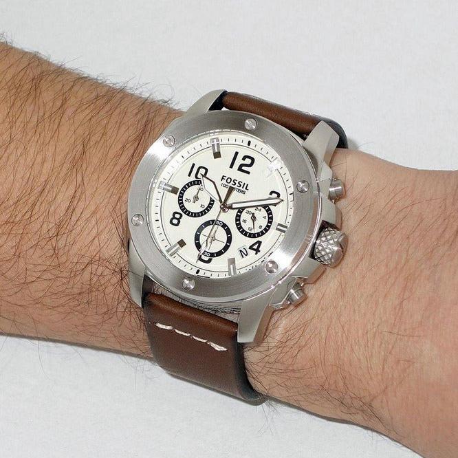 Fossil Modern Machine White Dial Brown Leather Strap Watch for Men - FS4929 Buy Now By Fossil