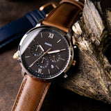 Fossil Neutra Chronograph Black Dial Brown Leather Strap Watch for Men - FS5408 Buy Now By Fossil