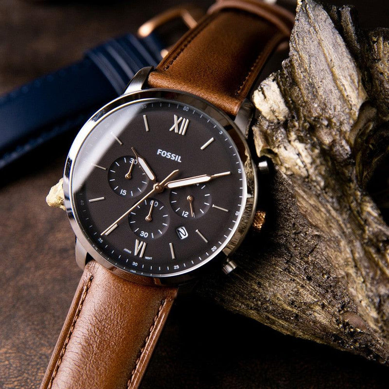 Fossil Neutra Chronograph Black Dial Brown Leather Strap Watch for Men - FS5408 Buy Now By Fossil
