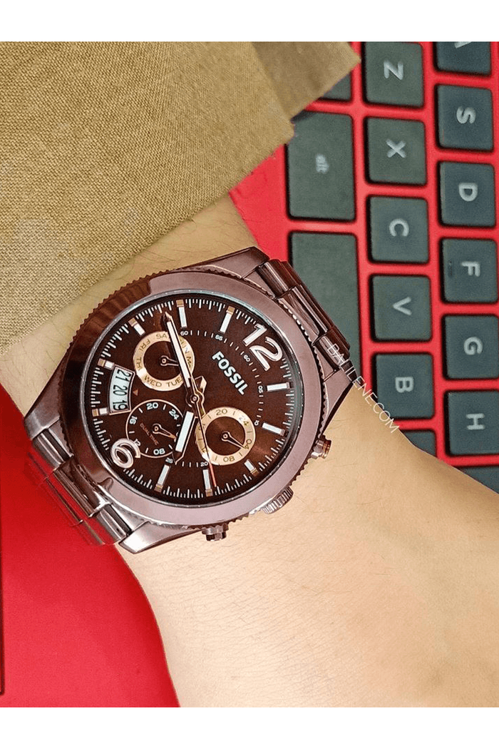 Fossil Perfect Boyfriend Multifunction Maroon Dial Maroon Steel Strap Watch for Women - ES4110 Buy Now By Fossil