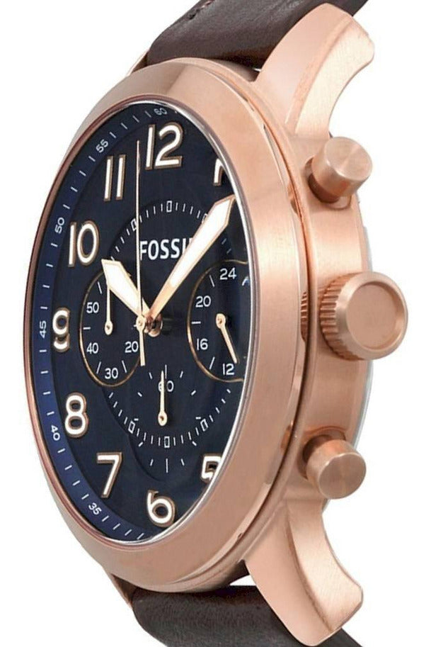 Shop Fossil Pilot 54 Chronograph Blue Dial Brown Leather Strap Watch for Men - FS5204 in USA