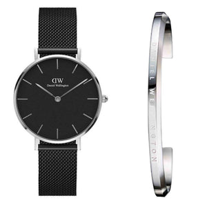 Daniel Wellington Petite Ashfield Black Dial Black Mesh Strap Watch For Women - DW00100202