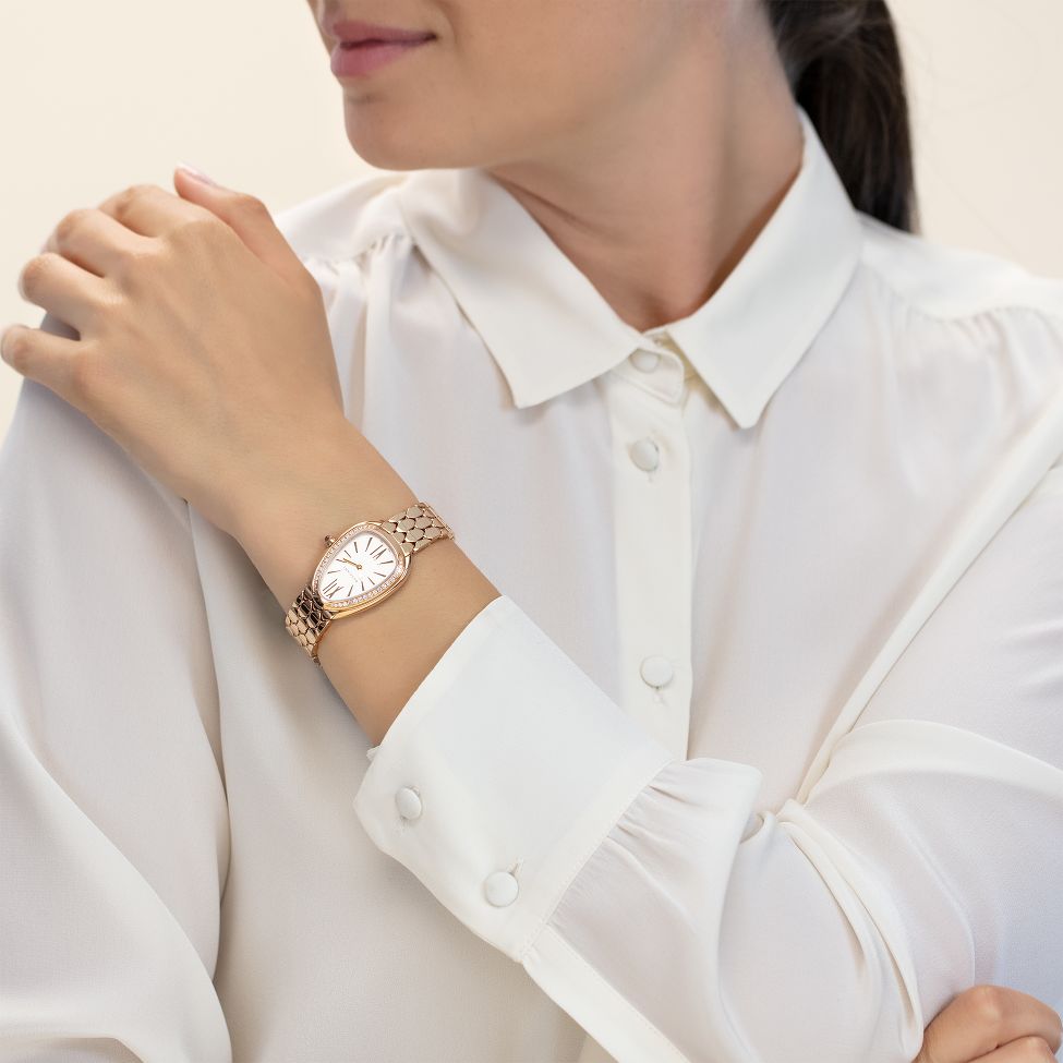 Bvlgari Serpenti Seduttori Diamonds Silver Dial Rose Gold Steel Strap Watch for Women - SERPENTI103146