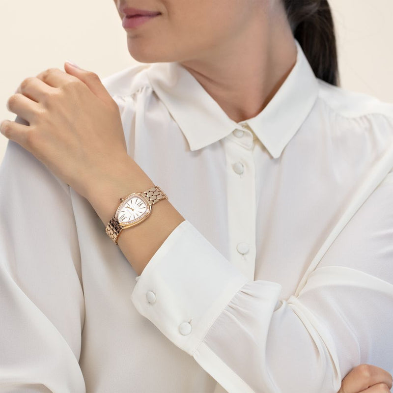 Bvlgari Serpenti Seduttori Diamonds Silver Dial Rose Gold Steel Strap Watch for Women - SERPENTI103146