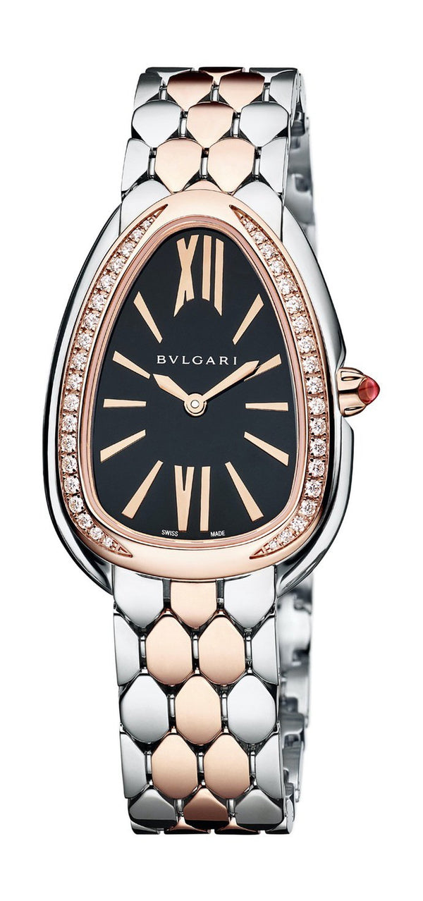 Bvlgari Serpenti Seduttori Diamonds Black Dial Two Tone Steel Strap Watch for Women - SERPENTI103450