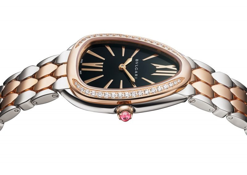 Bvlgari Serpenti Seduttori Diamonds Black Dial Two Tone Steel Strap Watch for Women - SERPENTI103450