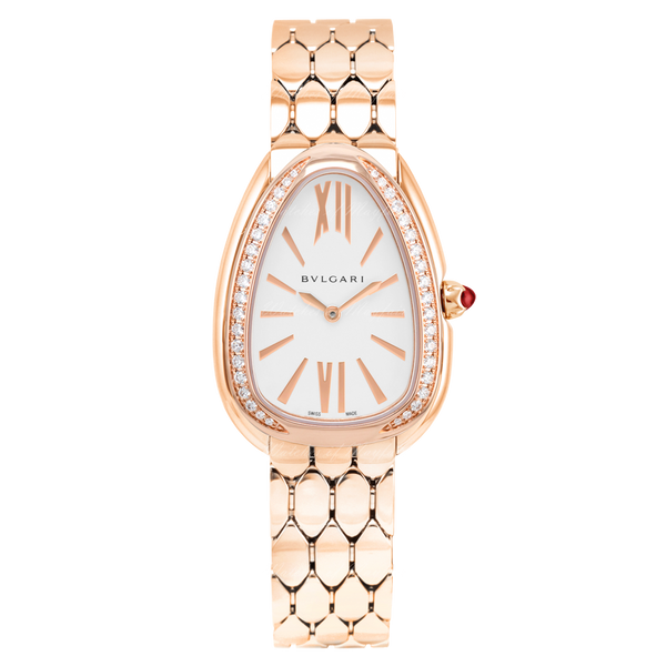 Bvlgari Serpenti Seduttori Diamonds Silver Dial Rose Gold Steel Strap Watch for Women - SERPENTI103146