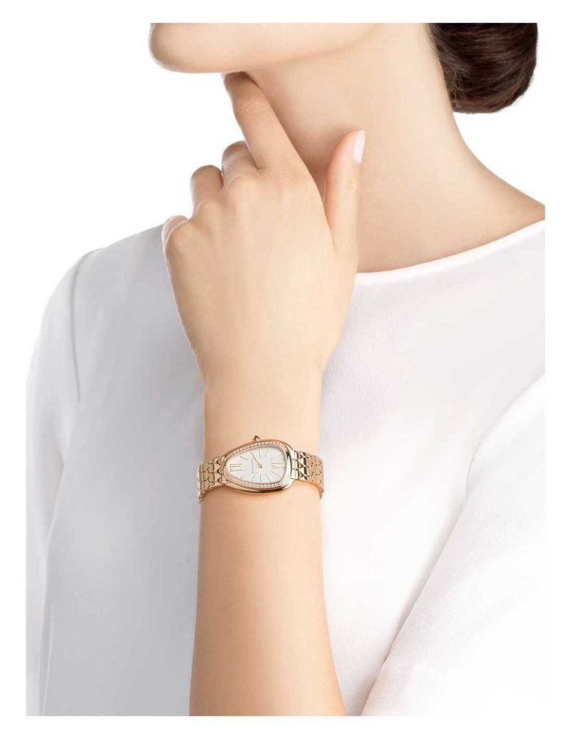 Bvlgari Serpenti Seduttori Diamonds Silver Dial Rose Gold Steel Strap Watch for Women - SERPENTI103146