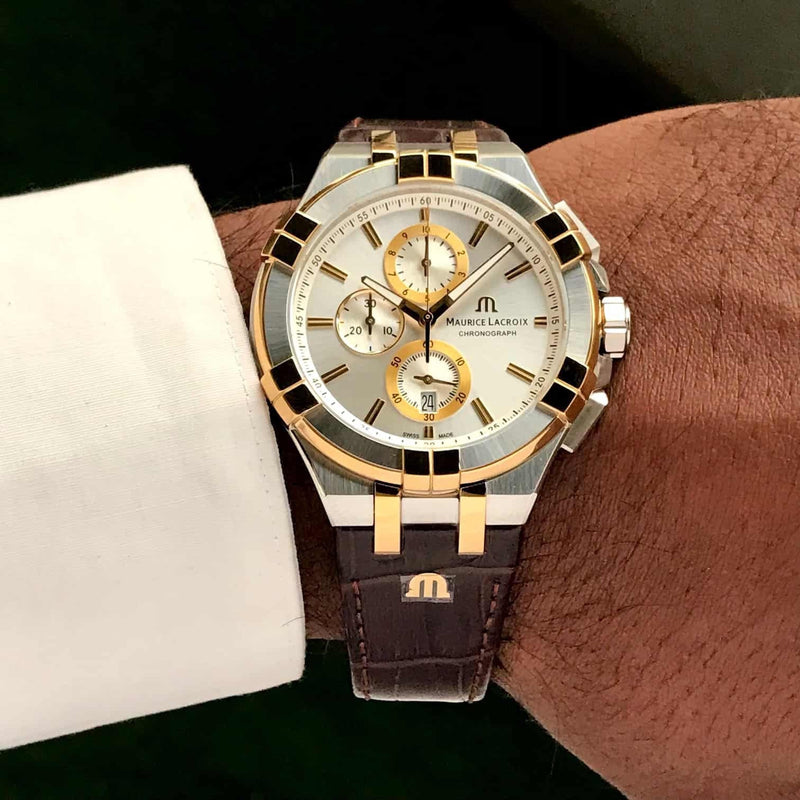 Maurice Lacroix Aikon Chronograph White Dial Brown Leather Strap Watch For Men - AI1018-PVY11-132-1 Buy Now By Maurice Lacroix