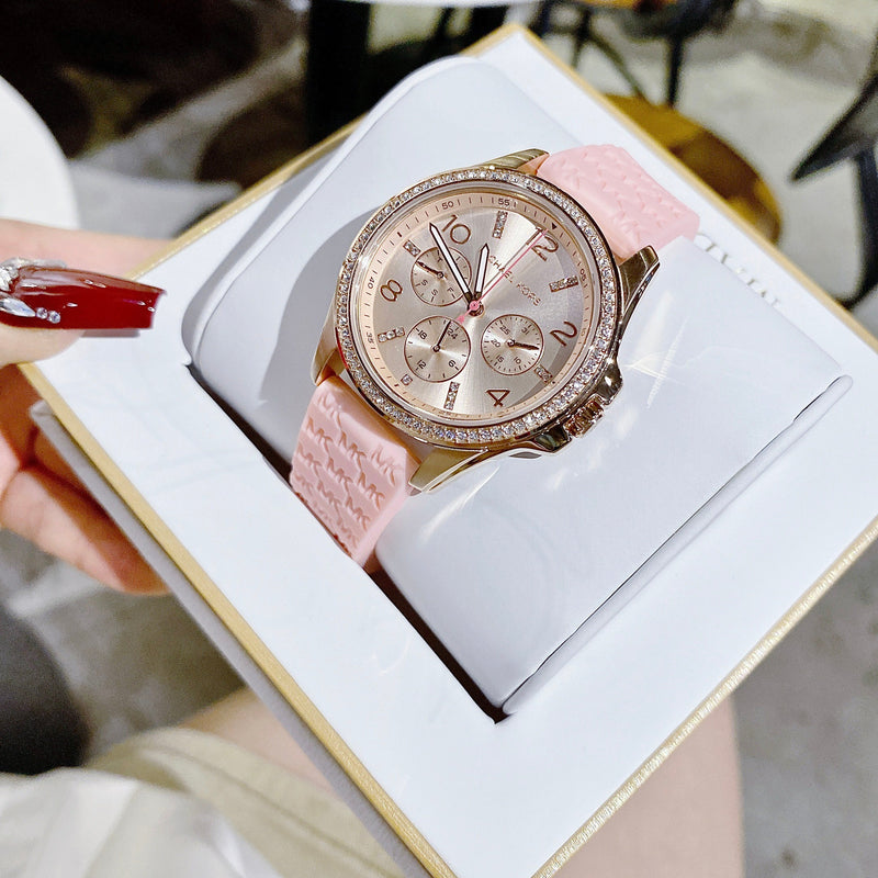 Michael Kors Mini Pilot Quartz Rose Gold Dial Pink Silicone Strap Watch For Women - MK7375 Buy Now By Michael Kors