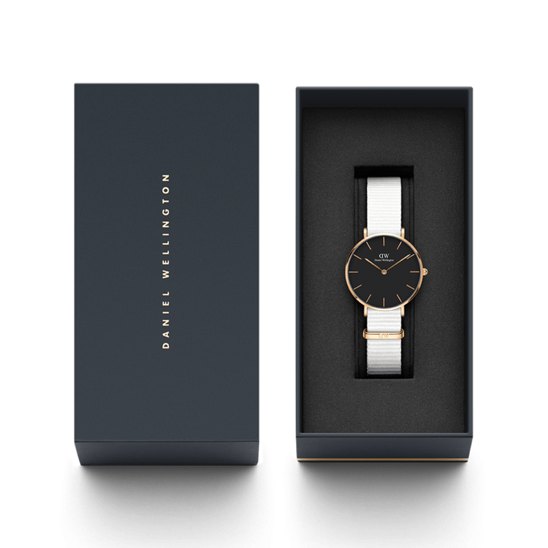 Daniel Wellington Classic Petite Dover Black Dial White NATO Strap Watch For Women - DW001000314 Buy Now By Daniel Wellington