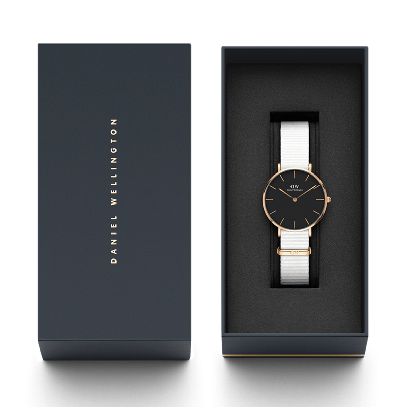 Daniel Wellington Classic Petite Dover Black Dial White NATO Strap Watch For Women - DW00100312 Buy Now By Daniel Wellington
