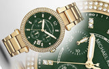 Michael Kors Parker Chronograph Green Dial Gold Steel Strap Watch for Women - MK6263 Buy Now By Michael Kors