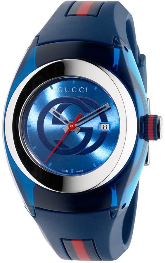 Shop Gucci Sync Quartz Blue Dial Blue Rubber Strap Watch For Men - YA137304 in USA