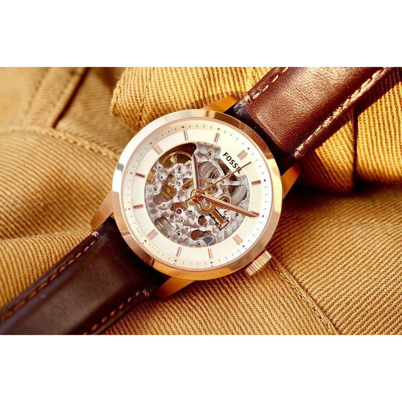 Fossil Townsman Automatic Skeleton White Dial Brown Leather Strap Watch for Men - ME3078 Buy Now By Fossil