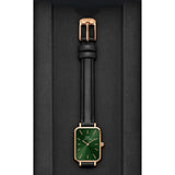 Daniel Wellington Quadro Pressed Melrose Emerald Green Dial Black Leather Strap Watch For Women - DW00100446