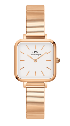 Daniel Wellington Quadro Studio White Dial Rose Gold Mesh Strap Watch For Women - DW00100517